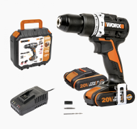 Дрель-шуруповерт ударная аккумуляторная WORX WX352.1, 60Нм, 20В, бесщеточная, 4Ач x2, ЗУ 2А, кейс