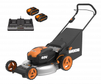 Газонокосилка WORX WG751E аккумуляторная 40V 48см, с двумя АКБ на 4Ач и двойным ЗУ в 2A+2А 